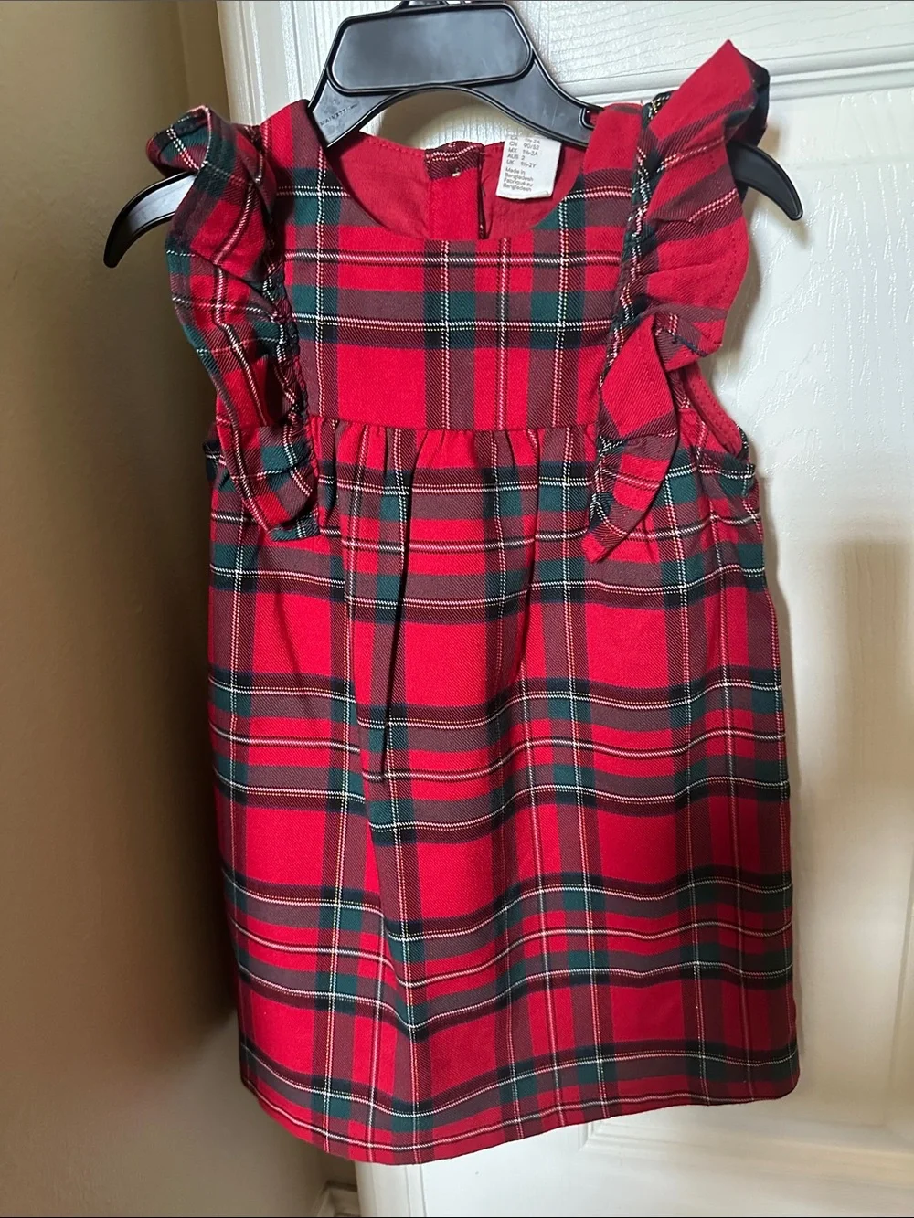H&M Red Plaid Ruffle-Shoulder Kids Dress